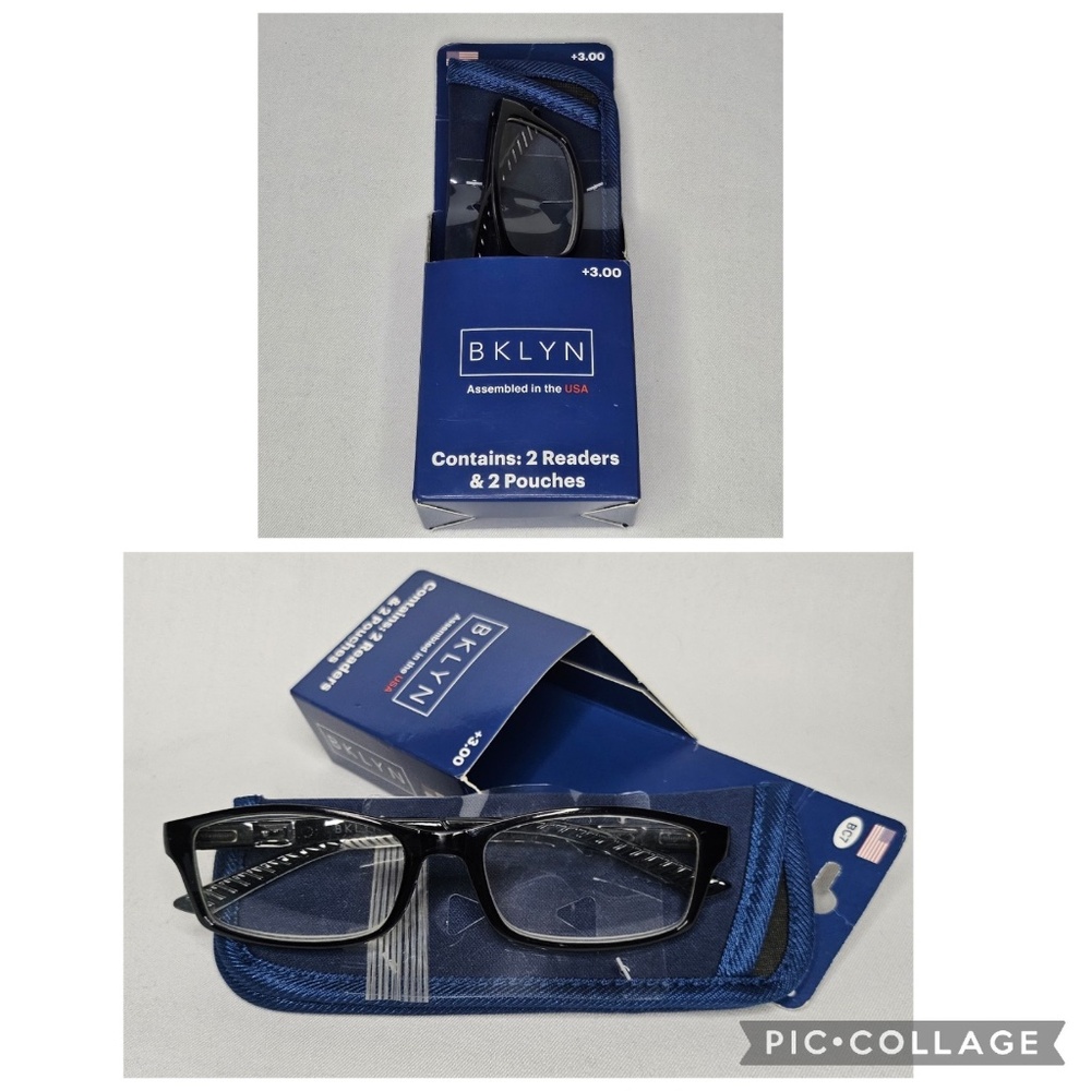 Bklyn Windsor +3.00 Black Plastic Reading Glasses and Pouches Missing 1 Pair